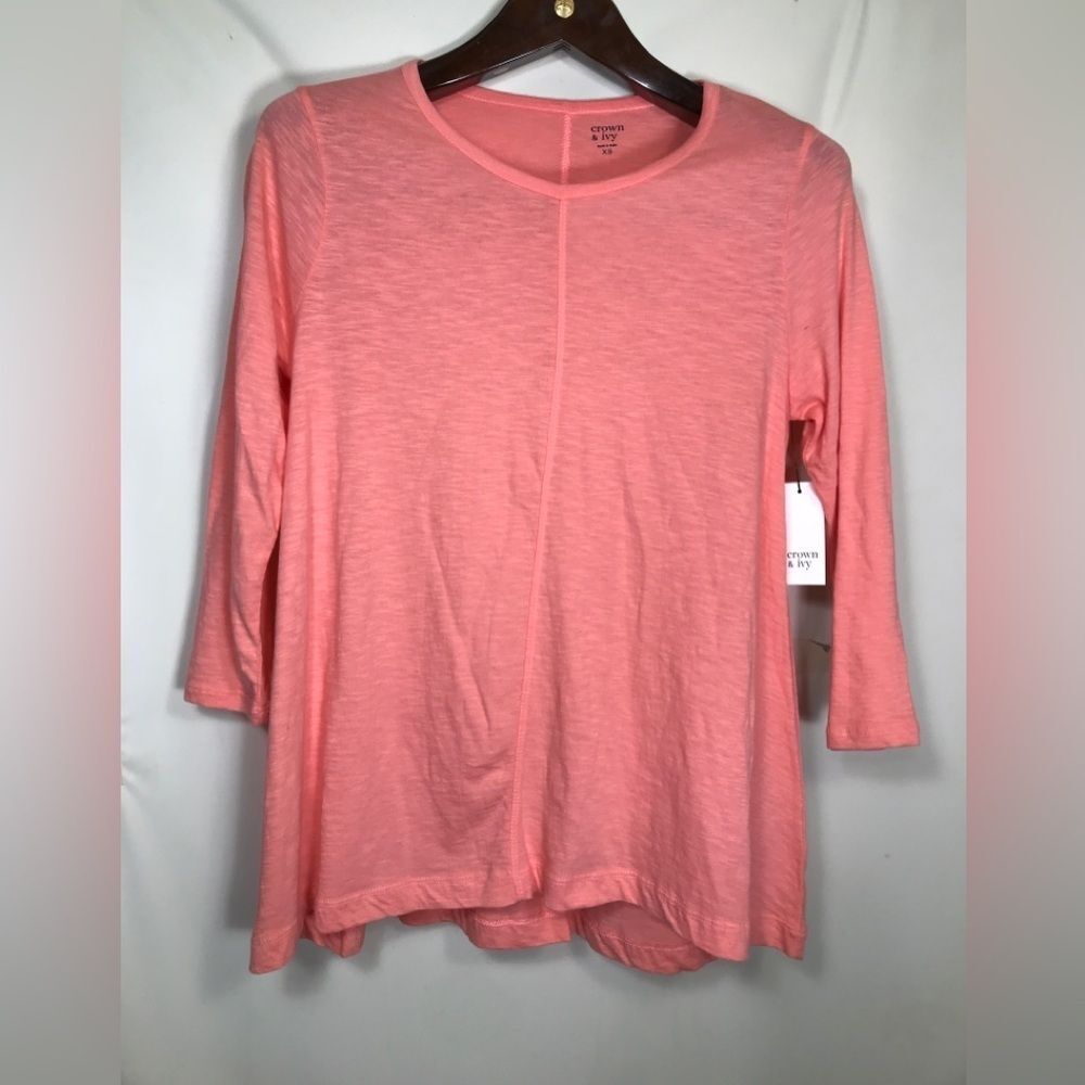 Crown And Ivy Womens Pink Stretch Round Neck Pullover T Shirt Top Size Xs